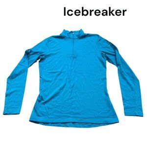Icebreaker 1/4 Zip Wool Baselayer Sz Large Turquoise Blue